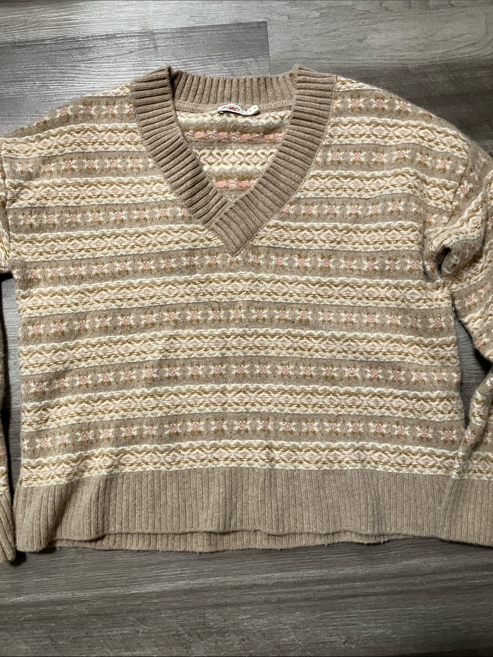 Faherty Highland Sugar Cookie Fair Isle Merino Wool Blend Sweater small